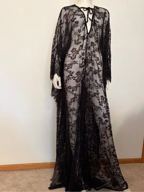 #746 Sheer Black Lace Maxi- Elegant Women’s Intimates/Swim Coverup